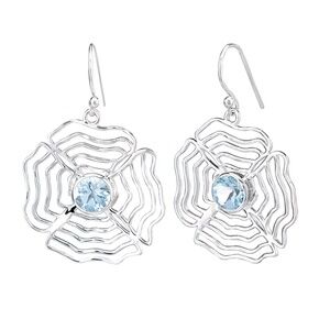 Blue Topaz Sterling Silver Flower Drop & Dangle Earrings